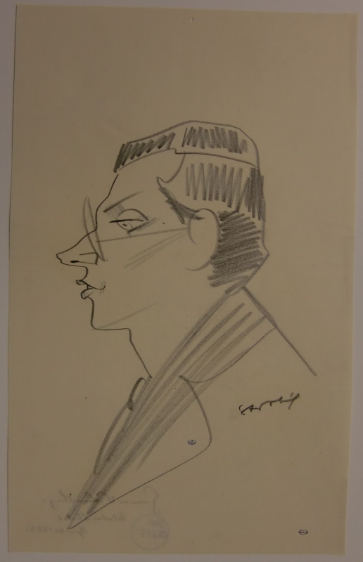 Gunnar W. Lundberg (1903-1986), konsthistoriker, g.m. 1. Olga Sofie-Louise Appellöf, 2. Monne Stang Braadland, karikatyr