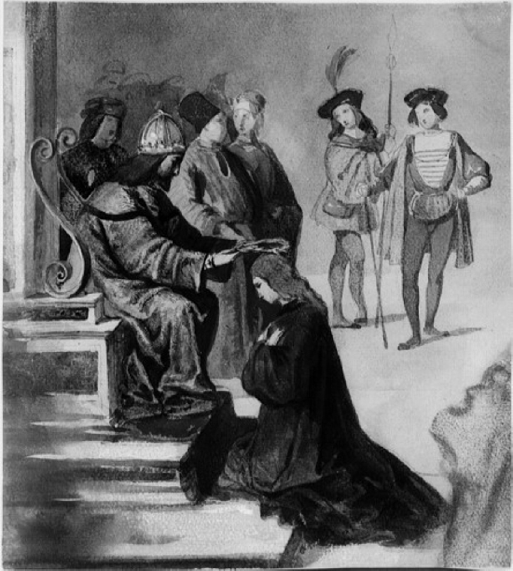 Detalj ur "Kejsar Fredrik kröner Aeneas Sylvius med diktarlagern. Målning i Librerian i Siena