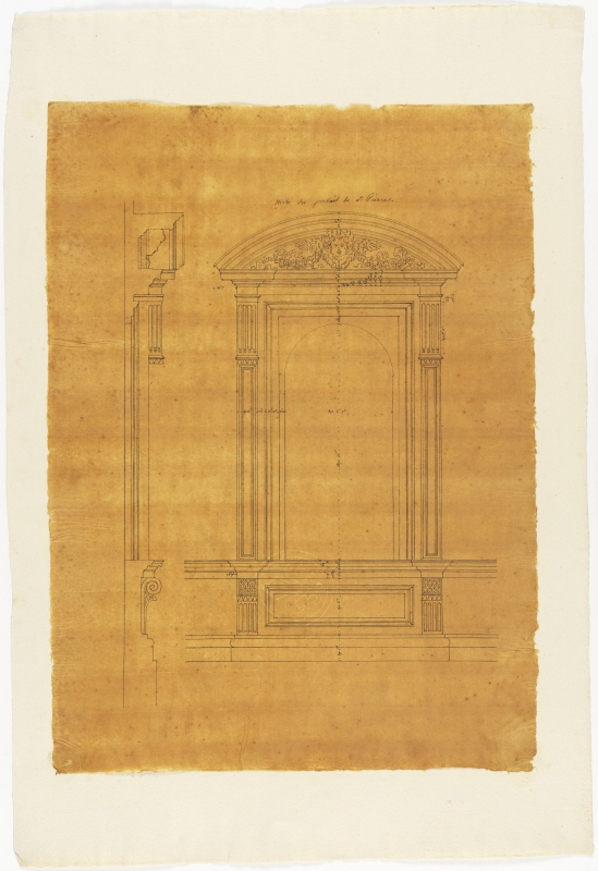 Measured drawing of a niche on the façade of St Peter’s Church, Rome, elevation and profile
