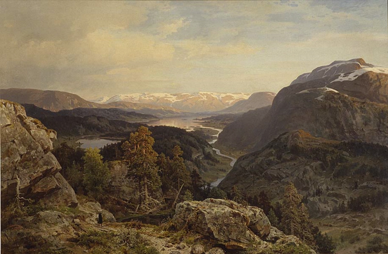 Norskt berglandskap i aftonstämning