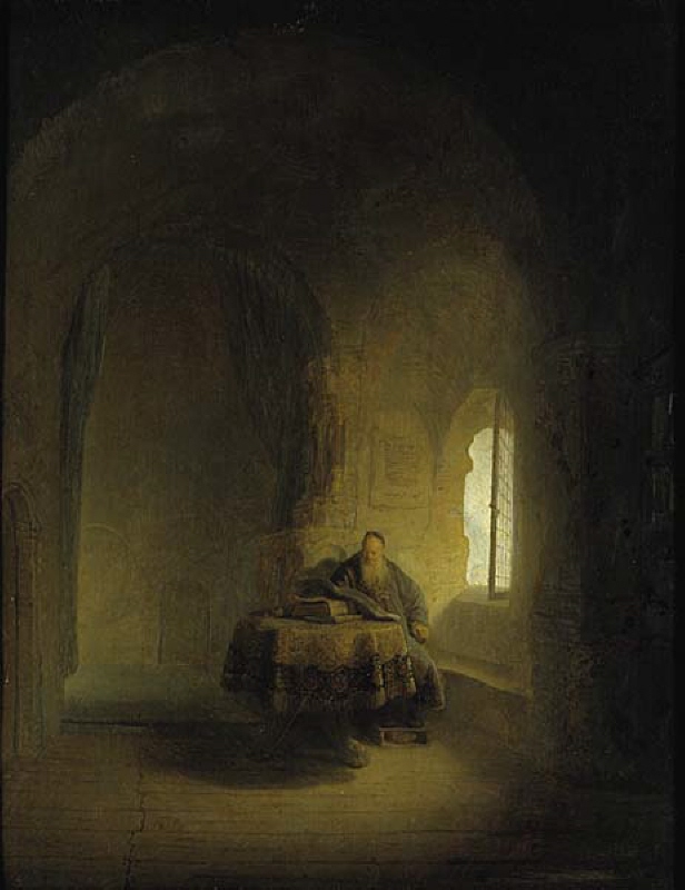 En lärd gammal man i ett välvt rum (”Den helige Anastasius”)