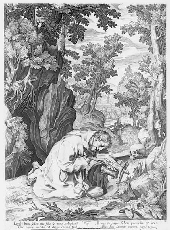 Sankt Franciscus med krucifix i öknen