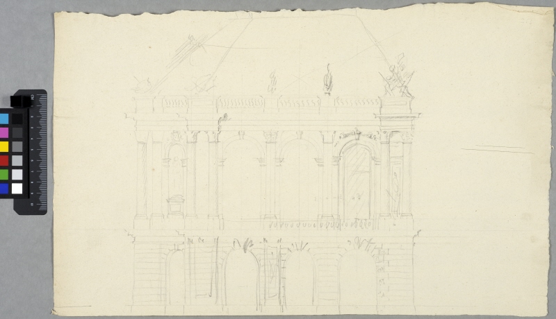 Design for a Place Publique. Study for elevation of a palace corner pavilion