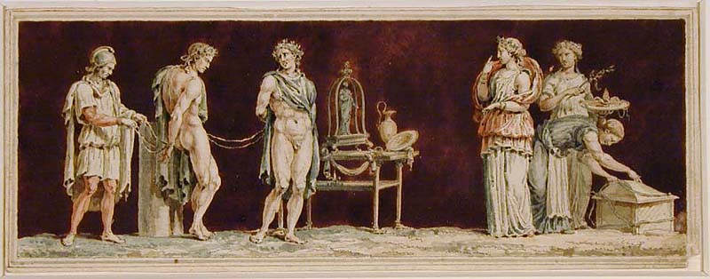 Antik fresk från Herculaneum. Scen ur Euripides tragedi "Orestes"