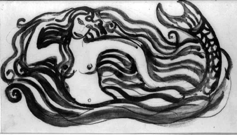 Sjöjungfru. Skiss till omslagsbild för Vänsagor 1912
