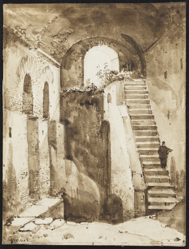 Subterranean, vaulted room with a staircase