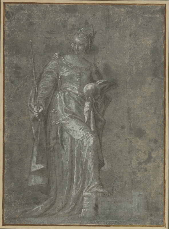 Allegorisk kvinna bärande spira och klot