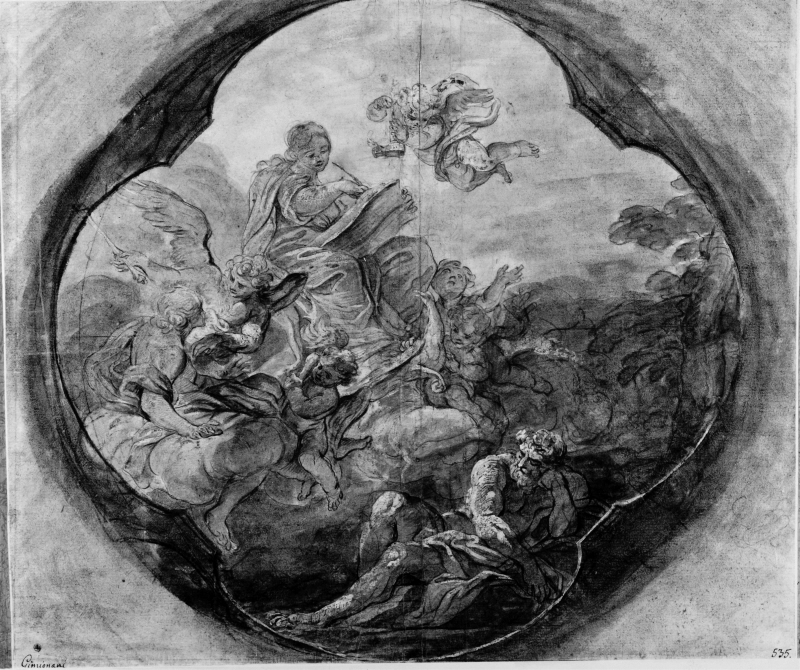 Allegori över vaksamheten. Förberedande studie till en takmålning i San Carlo al Corso, Rom, 1680