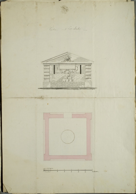 Project for a building over a well.(The well at Lyckeby). Elevation and plan.