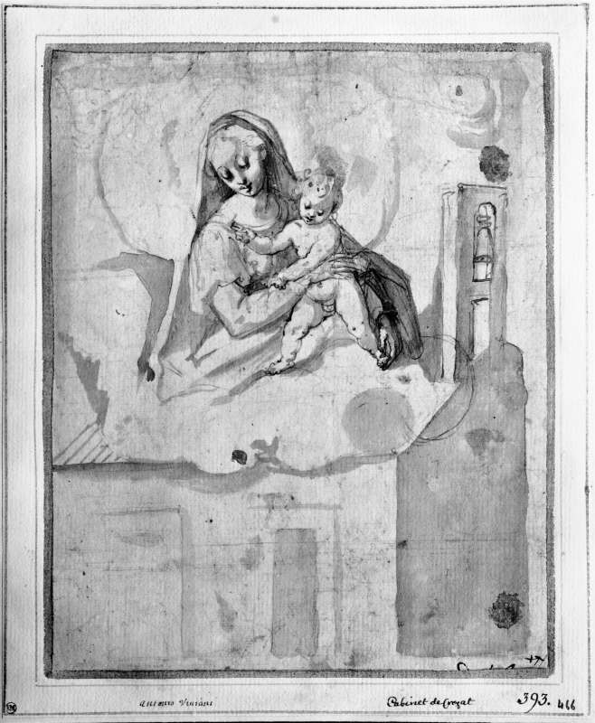 The madonna with child hovering over "Casa Santa di Loreto"