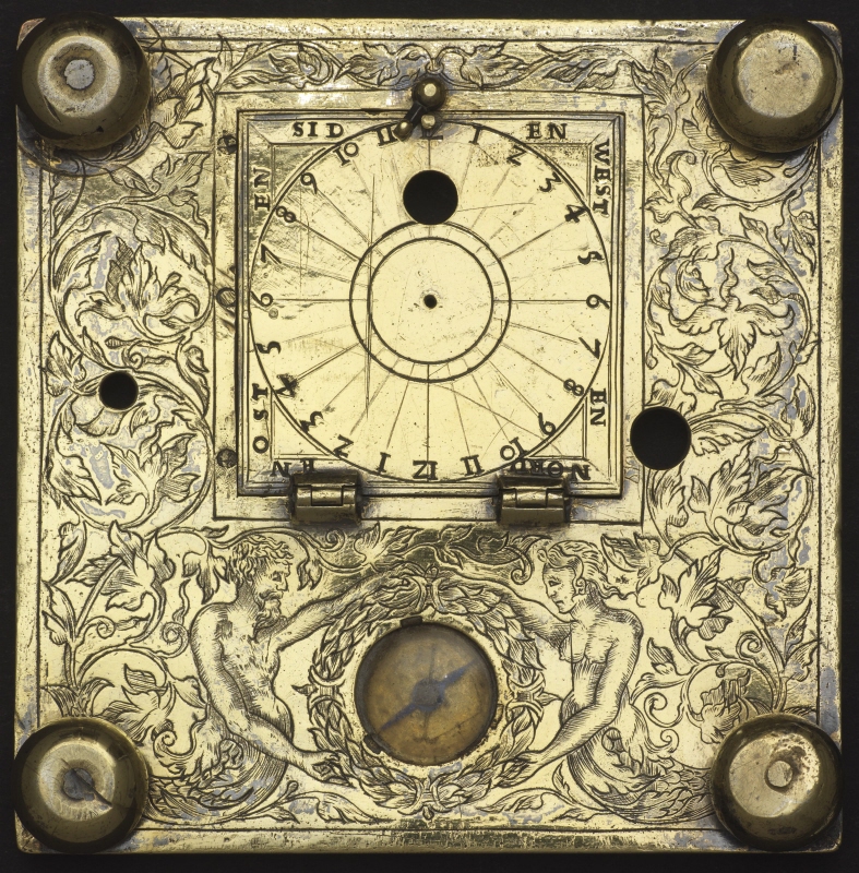 Table clock with sundial and compass