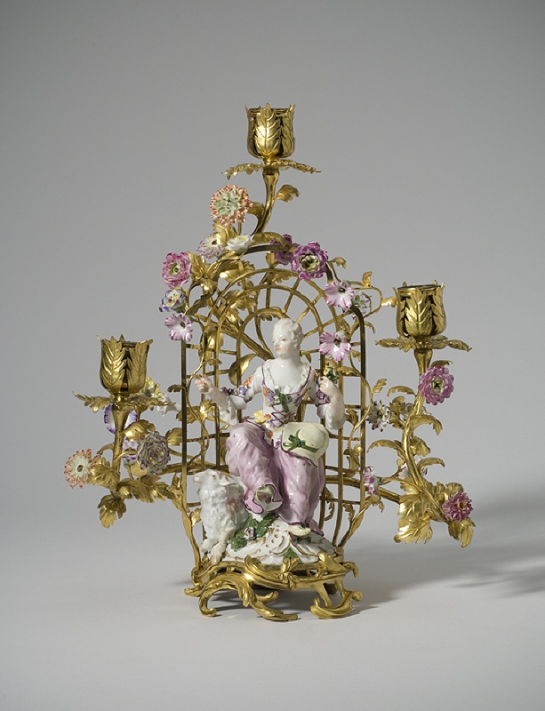 Candelabra with shepherdess, one of a pair