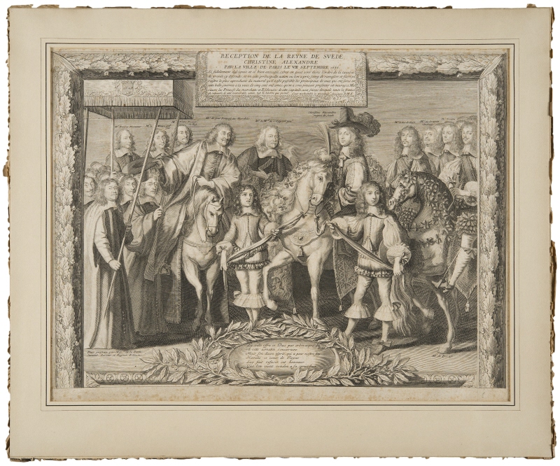 Kristina (1626-1689), drottning av Sverige, tas emot i Paris den 8 september 1656"