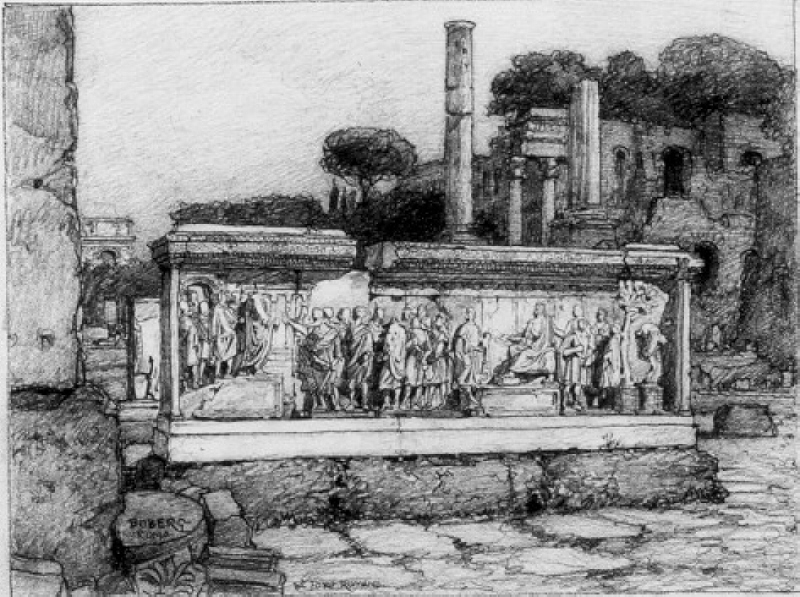 På Forum Romanum, i förgrunden altarrelief, Rom