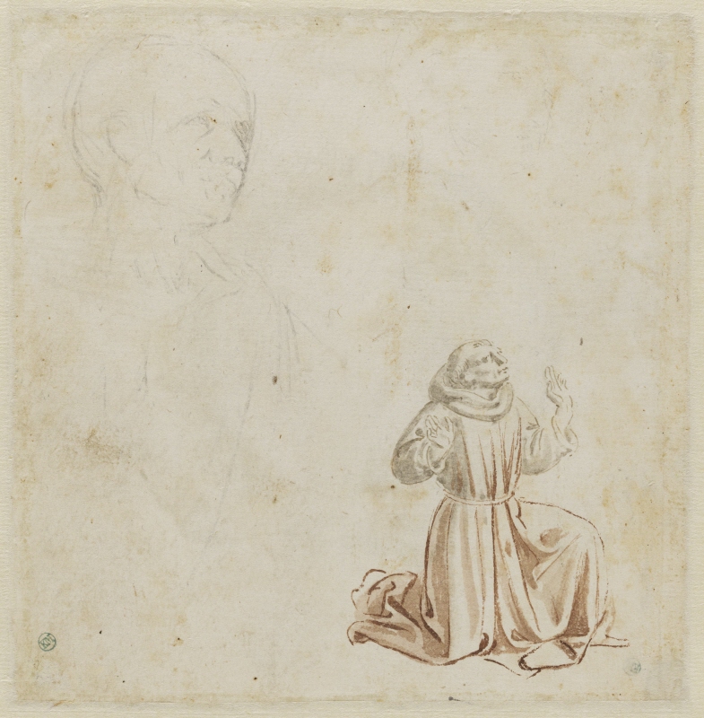 St Francis kneeling to recieve the stigmata and a study of a head