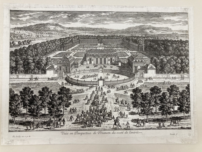 «Veüe en Perspective de Trianon du costé de l’entrée». Trianon de porcelaine sedd från entrésidan