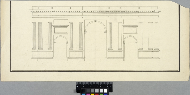 Unfinished Drawing after Perrault's Project for the Triumphal Arch at Faubourg Saint-Antoine, Paris. Elevation without the attic