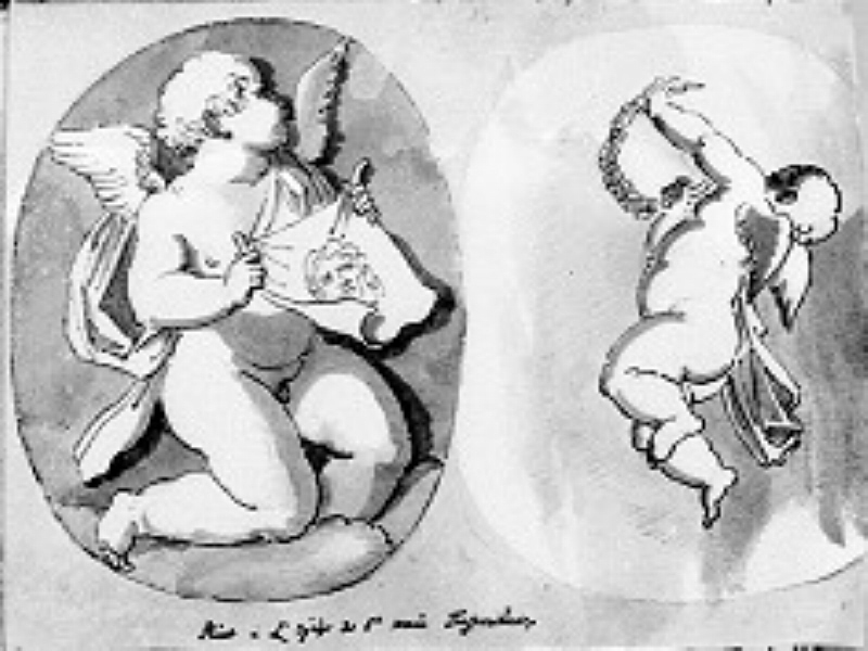 Skissbok. Putto med Veronikas svetteduk samt Putto med Kristi törnekrona, sidan 177