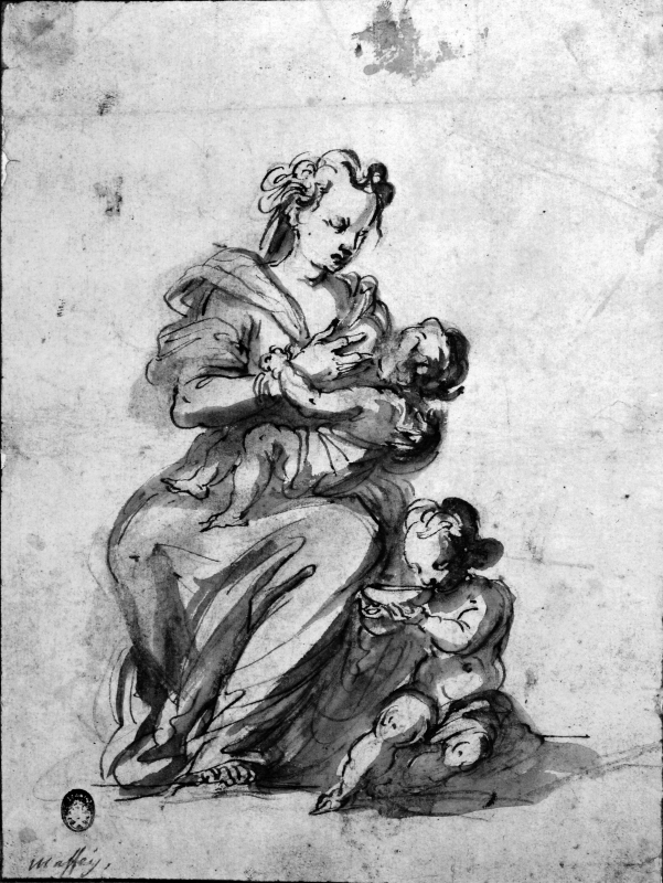 Woman Giving Suck While a Child Beside Her Drinks from a Bowl
