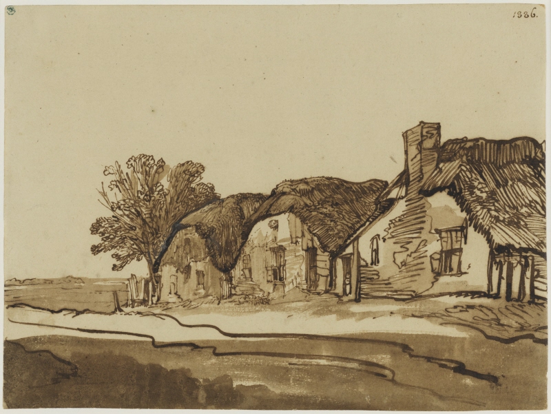 Three cottages by a road