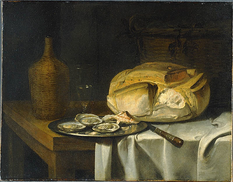 Still Life with a Loaf of Bread, Oysters and a Flask