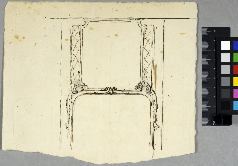 Draft for door lining and frame for dessus de porte. For the dining hall of Lovisa Ulrika at the Royal palace in Stockholm