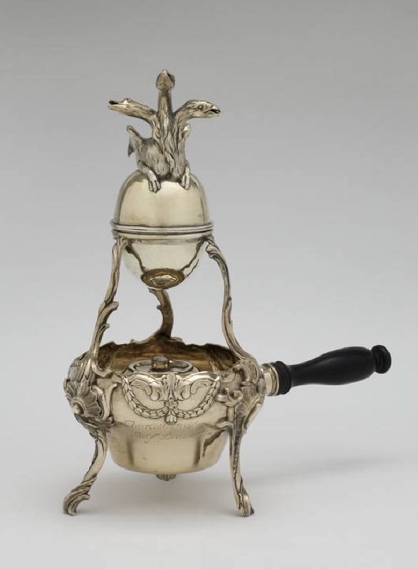Perfume burner crowned with an egg-shaped container decorated with animals of fable