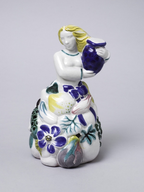 Figurin/skulptur, Kvinna med vattenkrus, polykrom dekor