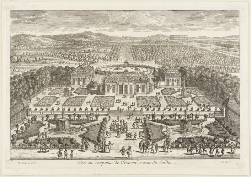 «Veüe en Perspective de Trianon du costé du Jardin» .Trianon de porcelaine sedd från trädgårdsidan