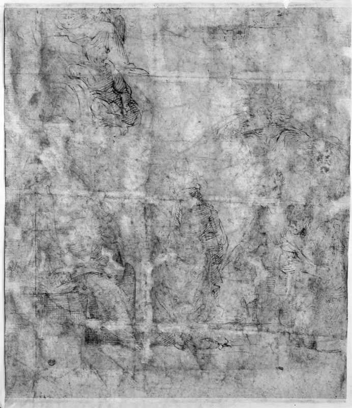 Studies for the adoration of the shepherd (damaged)