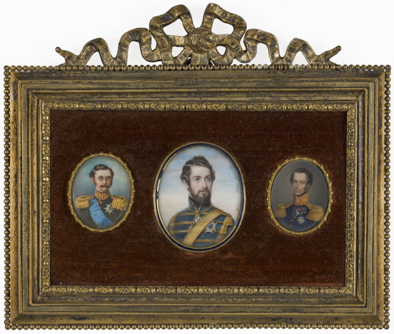 Adolph (1817-1905), prince of Nassau-Weilburg, duke of Nassau, grand duke of Luxembourg ; Karl XV (1826-1872), king of Sweden and Norway ; Fredrik (1797-1881), prince of Oranien-Nassau, prince of the Netherlands