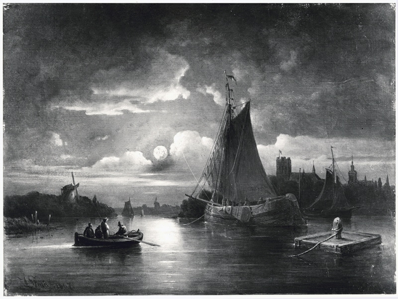 Dutch View of a Town by Moonlight