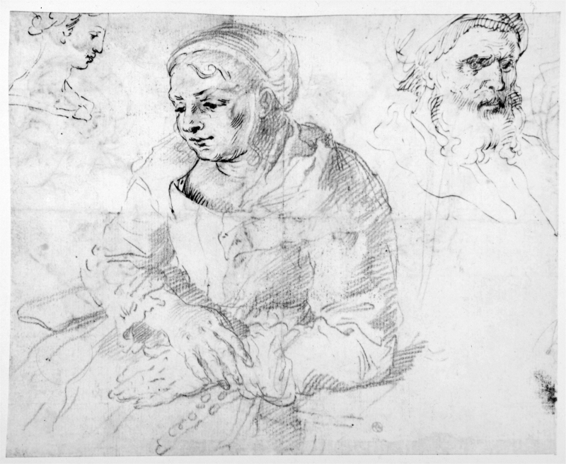 Studies of a seated woman and two heads