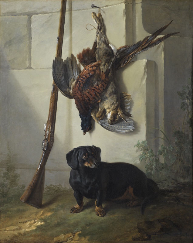 The Dachshund Pehr with Dead Game and a Rifle