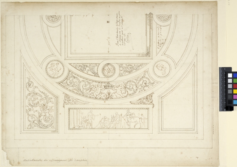 The Tuileries, Paris. Design for ceiling decoration of the antechamber of the Dauphin, halved