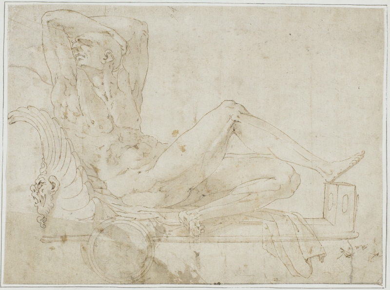 Naked Old Man Resting on a Chariot