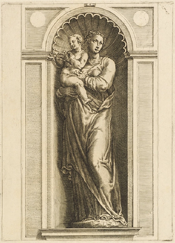 Madonnan med barnet, skulptur i nisch