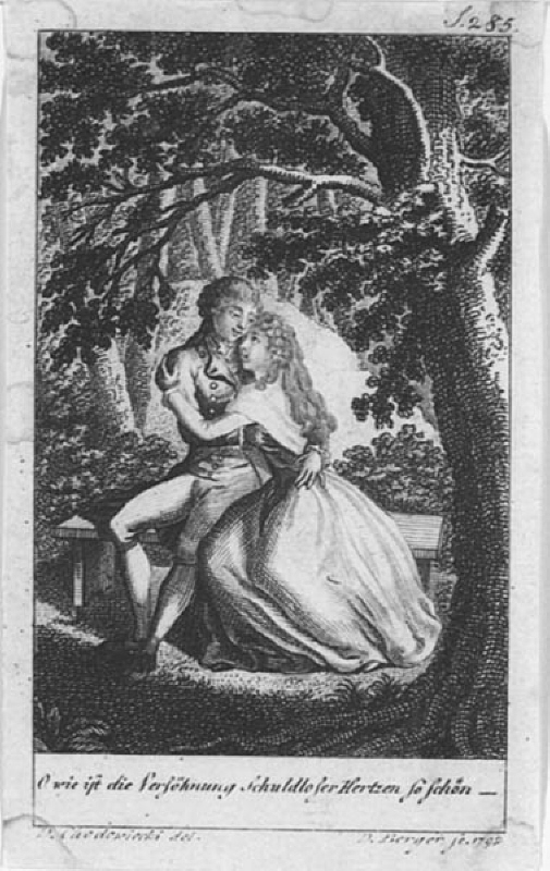 Två älskande på en bänk. Ur Illustrationer till Leipziger kalender 1793