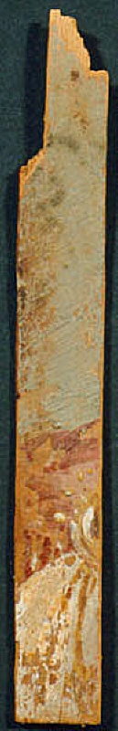 Fragment av mumieporträtt från Faijum. Del av en mantel med fibula