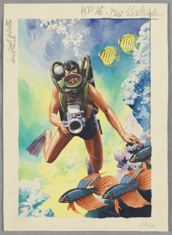 “Scuba diving”, cover to Kamratposten, no. 16, 1956?