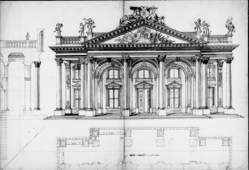 Slottsbyggnadsprojekt i nyklassisk stil med korintiska kolonner