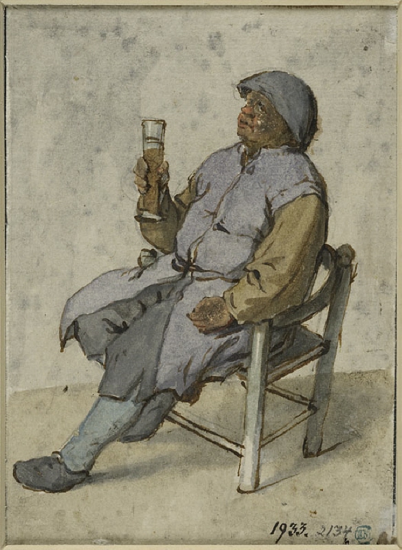 Seated Man, Leaning Back, Holding a Beer Glass