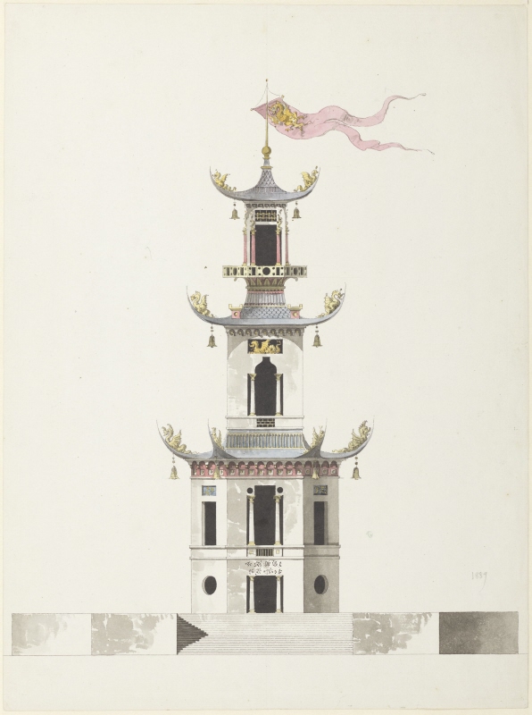 Förslag till kinesiskt torn på Drottningholm. Fasad