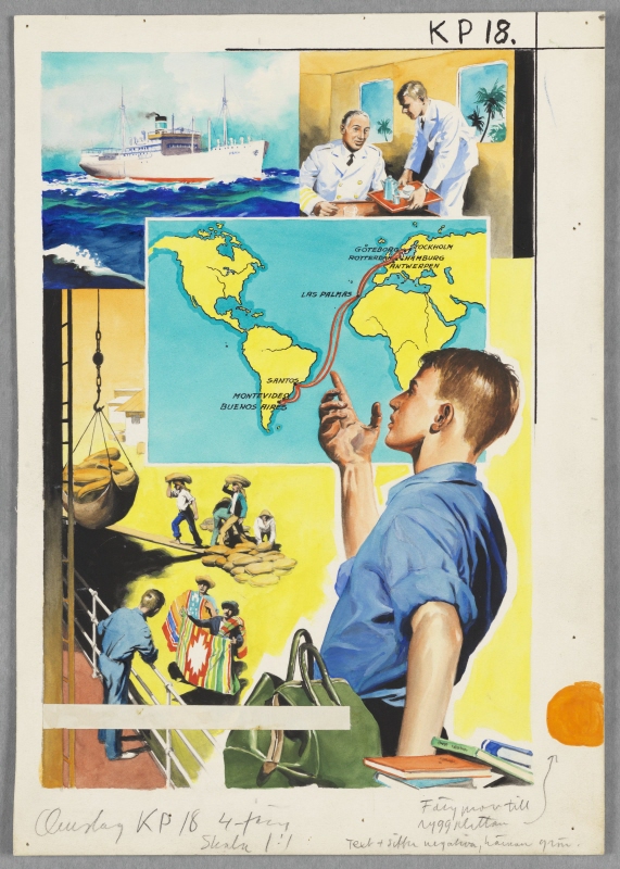 “Summer Break at Sea”, “In a Kitchen Sink to South America”, cover to Kamratposten, no. 18, 1959