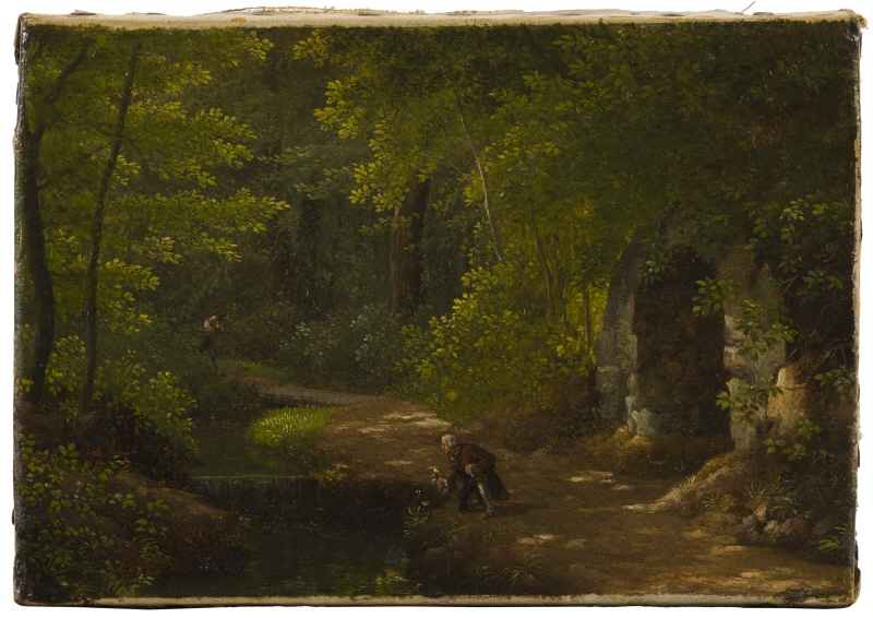 The grotto and the fountain in the North Garden of Ermenonville – Jean-Jacques Rousseau botanizing and admiring the bubbling spring