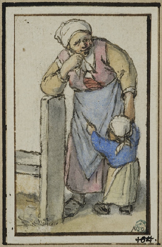 Woman Leaning on a Post, with a Small Child