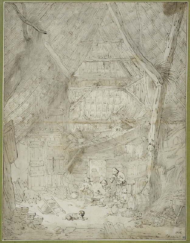Interior of a Barn with Peasants Playing Cards